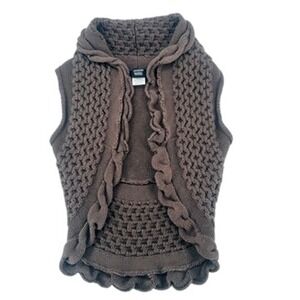 Sharon Young Brown Chunky Knit Ruffle Vest Large Grandpa Core